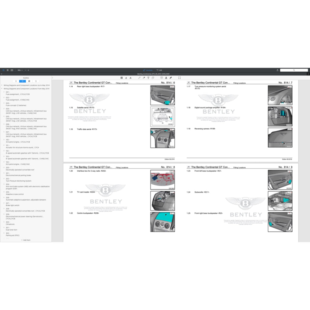 BENTLEY CONTINENTAL GTC V8 2012-2018 Full Manual Set – ELECTRICAL WIRING DIAGRAMS